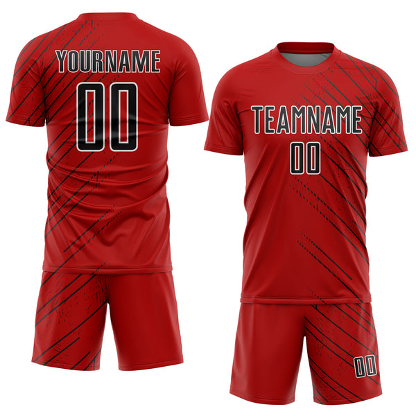 Custom Red Black-White Lines Sports Sublimation Soccer Uniform Jersey