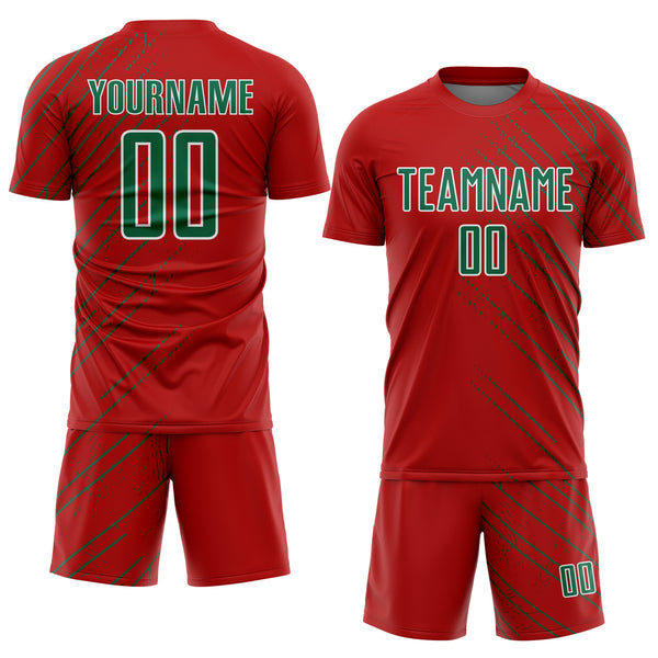 Custom Red Kelly Green-White Lines Sports Sublimation Soccer Uniform Jersey