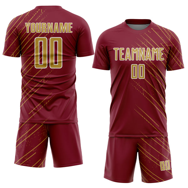 Custom Crimson Old Gold-White Lines Sports Sublimation Soccer Uniform Jersey