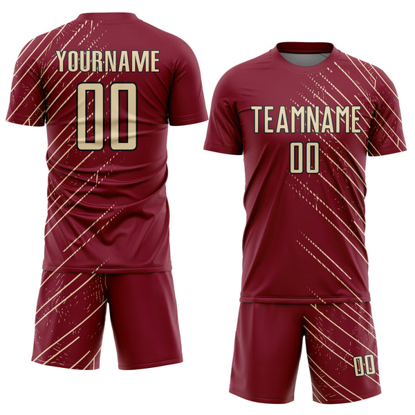 Custom Crimson Cream-Black Lines Sports Sublimation Soccer Uniform Jersey