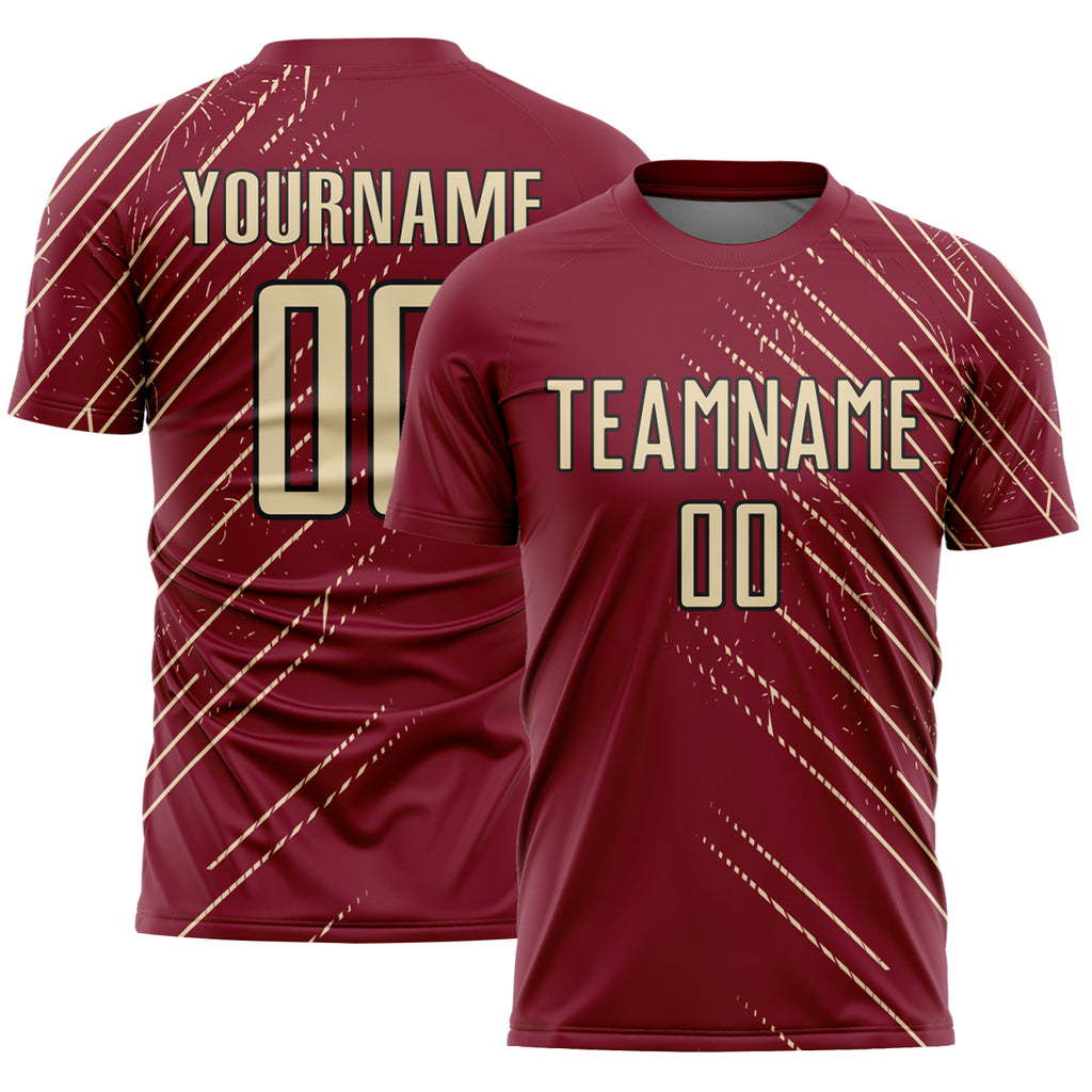 Custom Crimson Cream-Black Lines Sports Sublimation Soccer Uniform Jersey