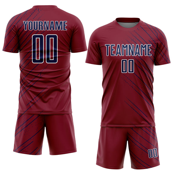 Custom Crimson Navy-Black Lines Sports Sublimation Soccer Uniform Jersey