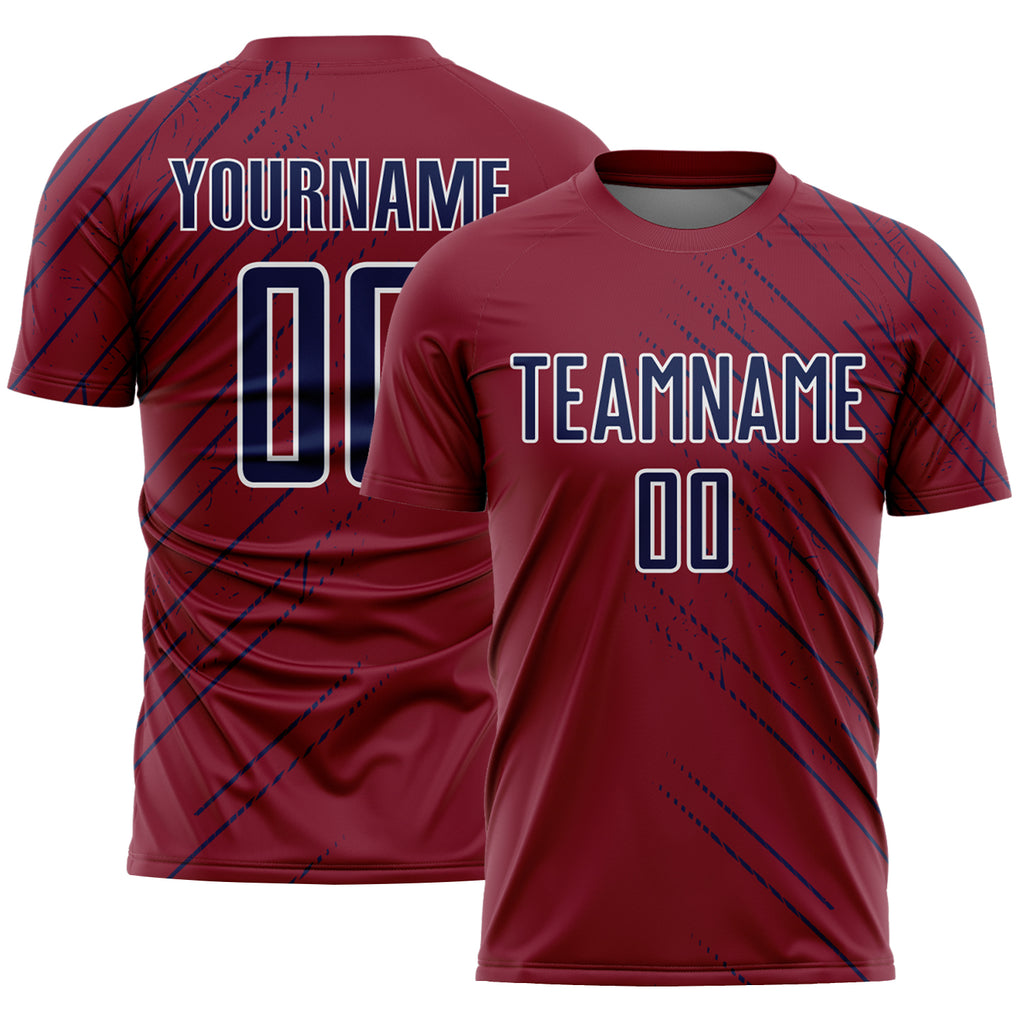 Custom Crimson Navy-Black Lines Sports Sublimation Soccer Uniform Jersey