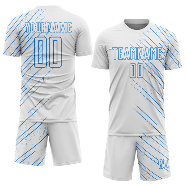 Custom White Powder Blue Lines Sports Sublimation Soccer Uniform Jersey