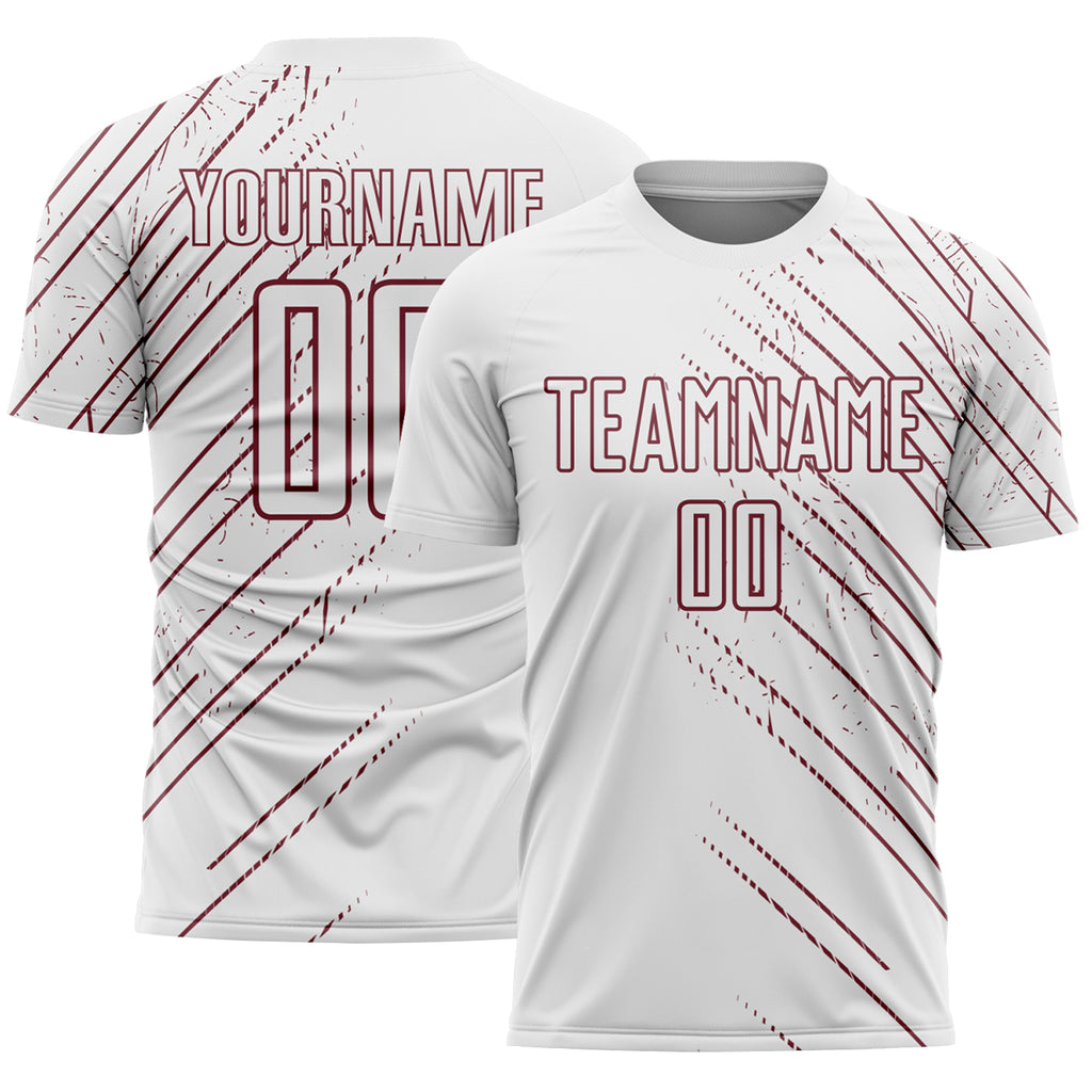 Custom White Burgundy Lines Sports Sublimation Soccer Uniform Jersey