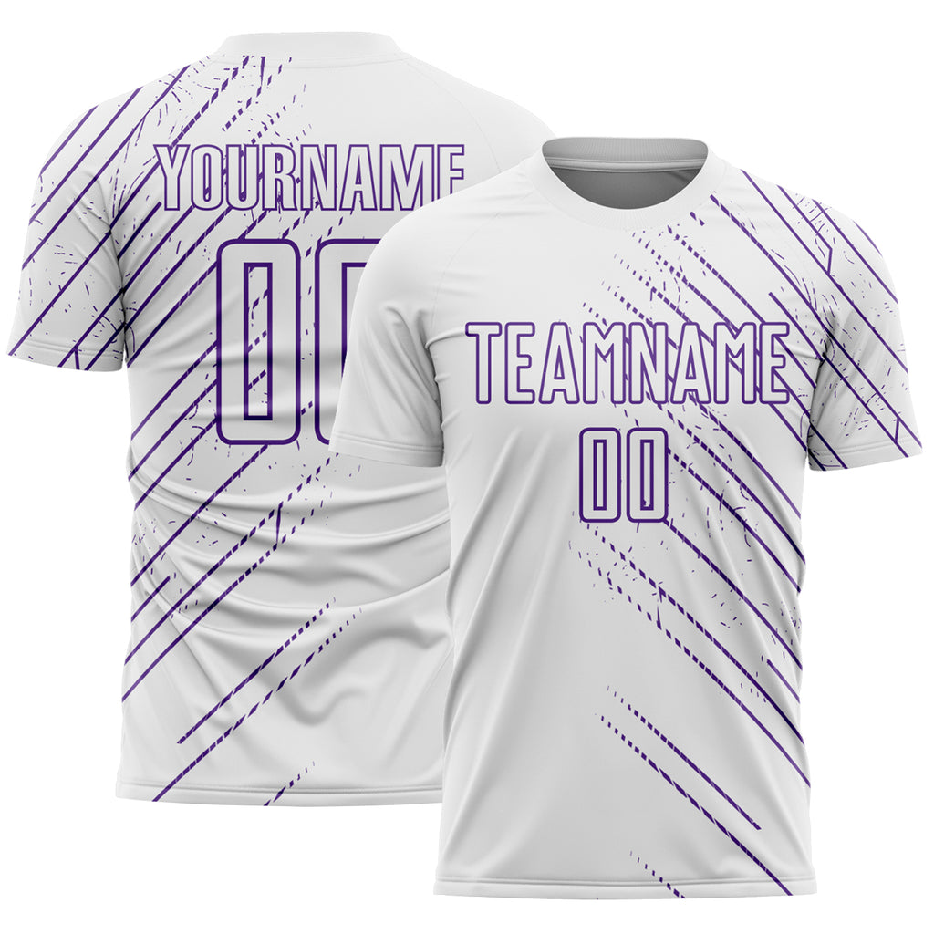 Custom White Purple Lines Sports Sublimation Soccer Uniform Jersey