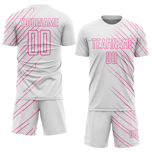 Custom White Pink Lines Sports Sublimation Soccer Uniform Jersey