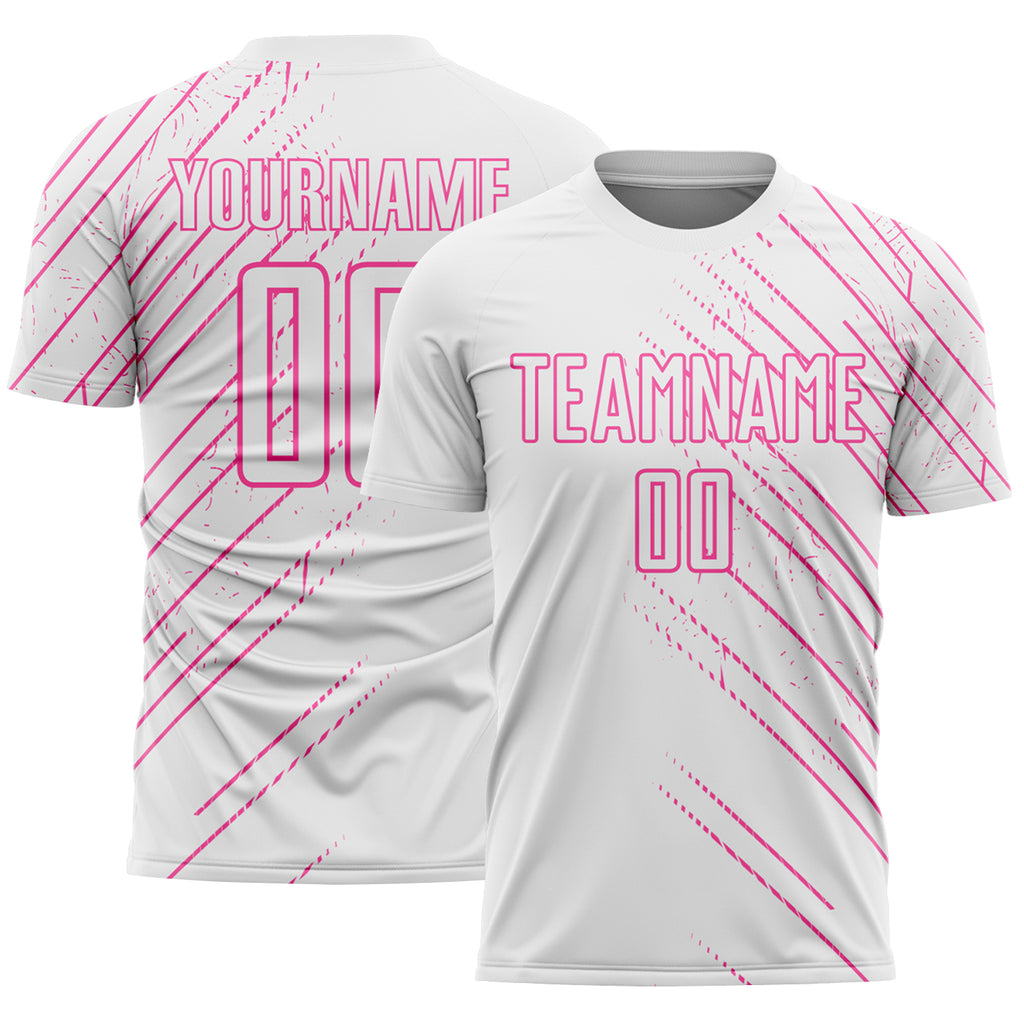 Custom White Pink Lines Sports Sublimation Soccer Uniform Jersey