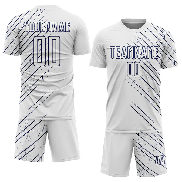Custom White Navy Lines Sports Sublimation Soccer Uniform Jersey