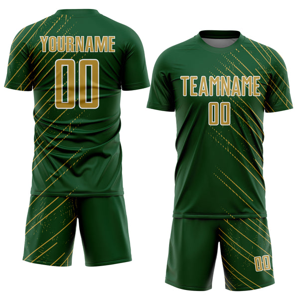 Custom Green Old Gold-White Lines Sports Sublimation Soccer Uniform Jersey