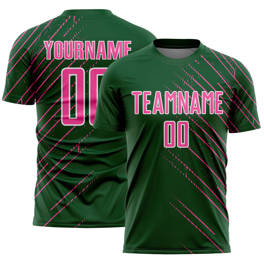 Custom Green Pink-White Lines Sports Sublimation Soccer Uniform Jersey