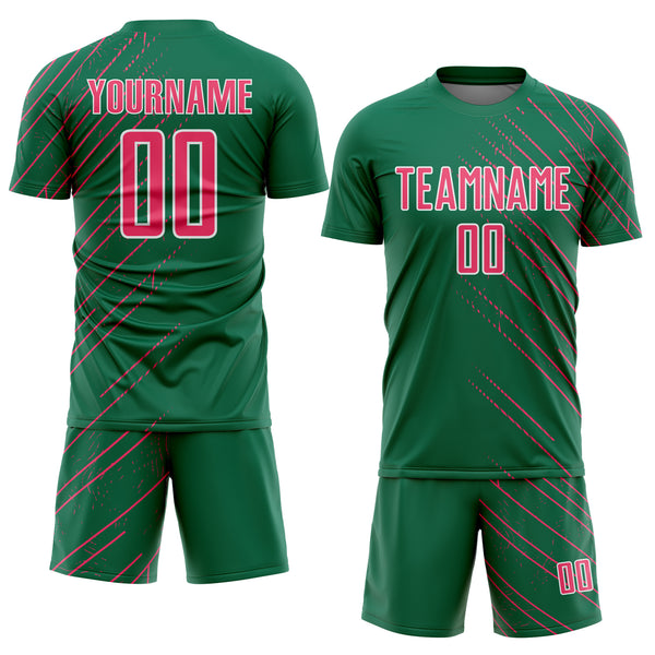 Custom Kelly Green Neon Pink-White Lines Sports Sublimation Soccer Uniform Jersey