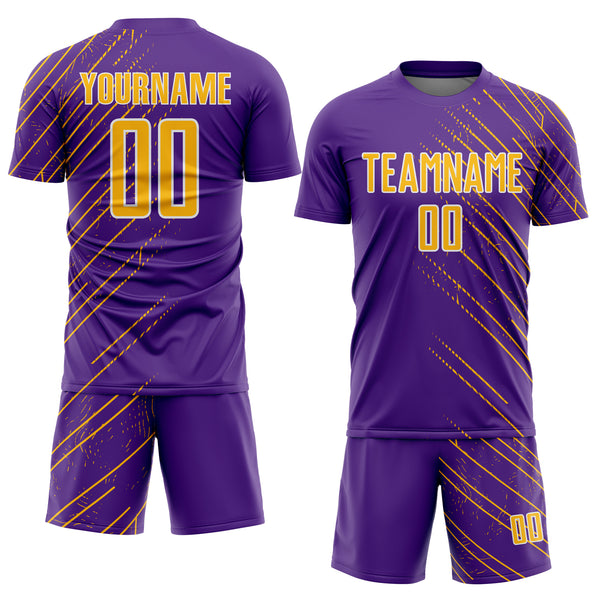 Custom Purple Gold-White Lines Sports Sublimation Soccer Uniform Jersey