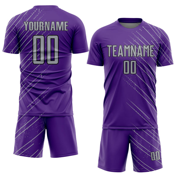 Custom Purple Gray-Black Lines Sports Sublimation Soccer Uniform Jersey