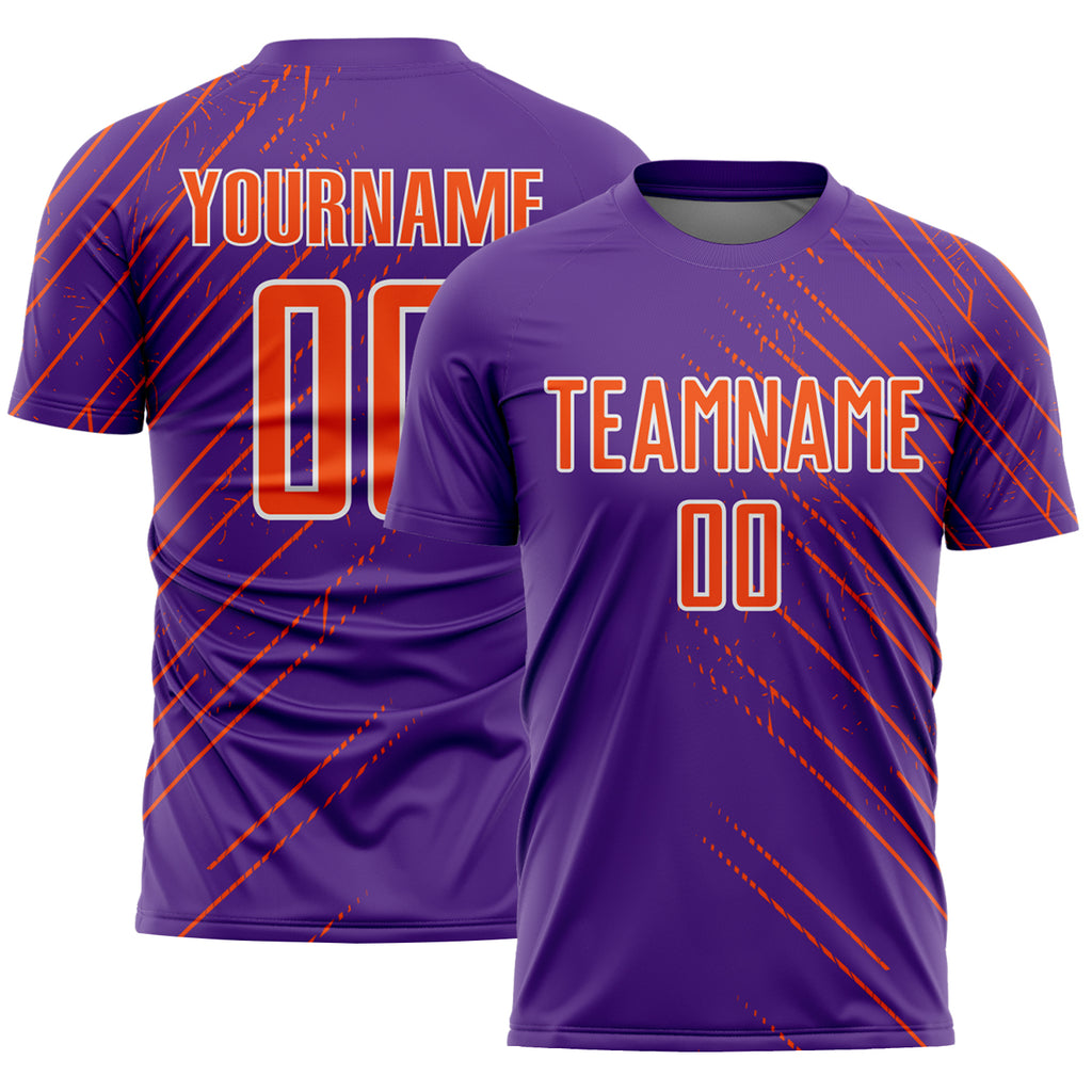 Custom Purple Orange-White Lines Sports Sublimation Soccer Uniform Jersey