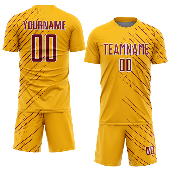 Custom Gold Crimson-White Lines Sports Sublimation Soccer Uniform Jersey