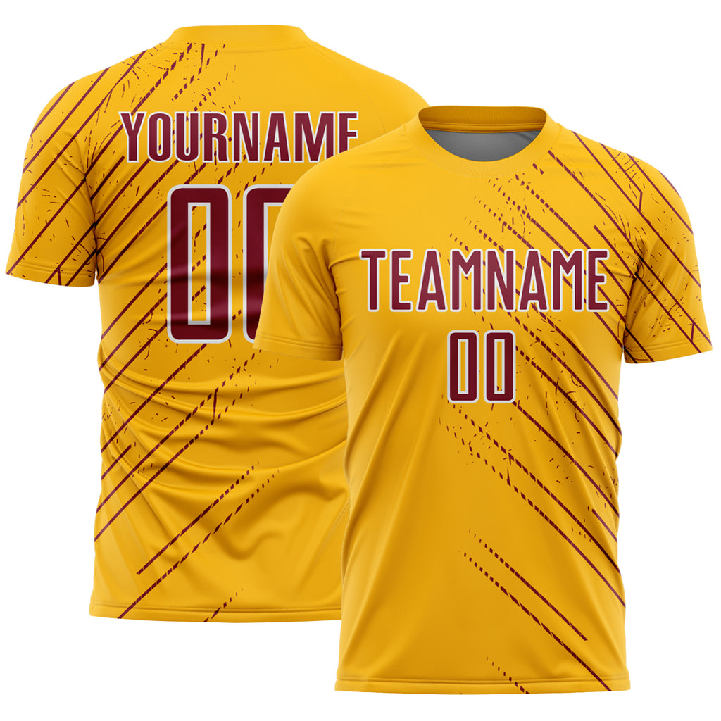 Custom Gold Crimson-White Lines Sports Sublimation Soccer Uniform Jersey
