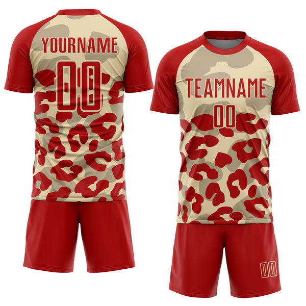 Custom Red Cream Animal Leopard Print Sports Sublimation Soccer Uniform Jersey