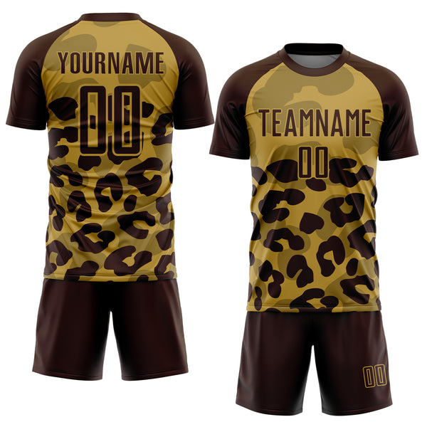 Custom Brown Old Gold Animal Leopard Print Sports Sublimation Soccer Uniform Jersey