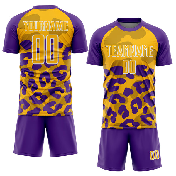Custom Purple Gold-Black Animal Leopard Print Sports Sublimation Soccer Uniform Jersey
