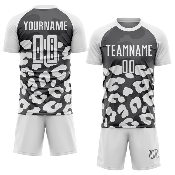 Custom White Steel Gray Animal Leopard Print Sports Sublimation Soccer Uniform Jersey