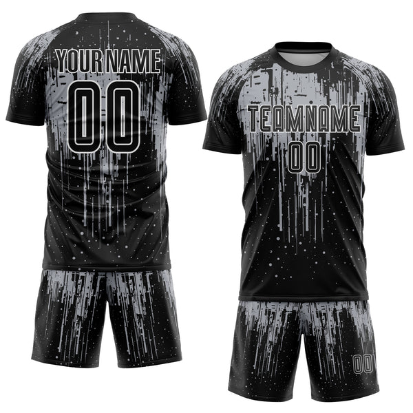 Custom Black Gray-White Dripping Splatte Pattern Sports Sublimation Soccer Uniform Jersey