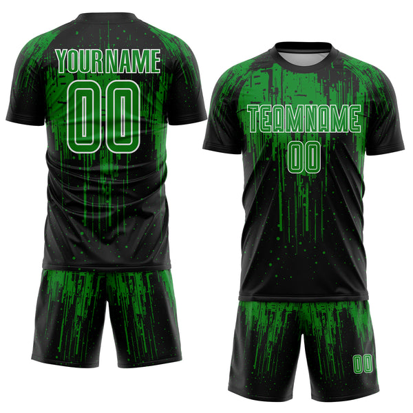 Custom Black Grass Green-White Dripping Splatte Pattern Sports Sublimation Soccer Uniform Jersey
