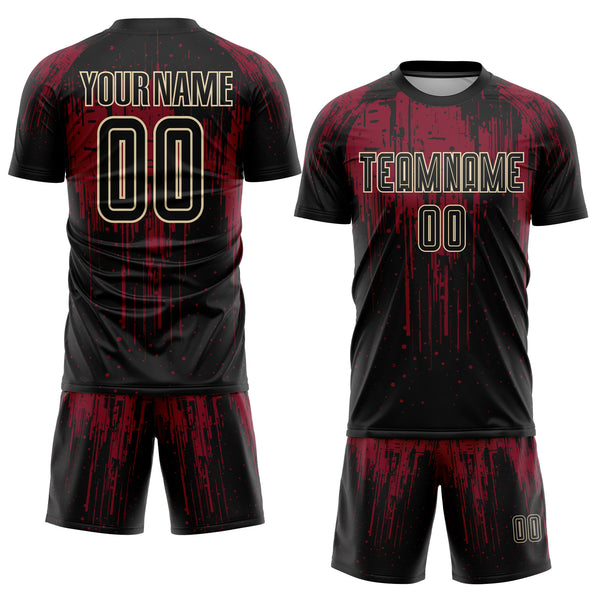 Custom Black Crimson-Cream Dripping Splatte Pattern Sports Sublimation Soccer Uniform Jersey