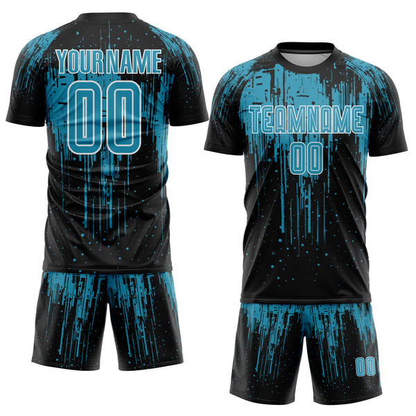 Custom Black Panther Blue-White Dripping Splatte Pattern Sports Sublimation Soccer Uniform Jersey