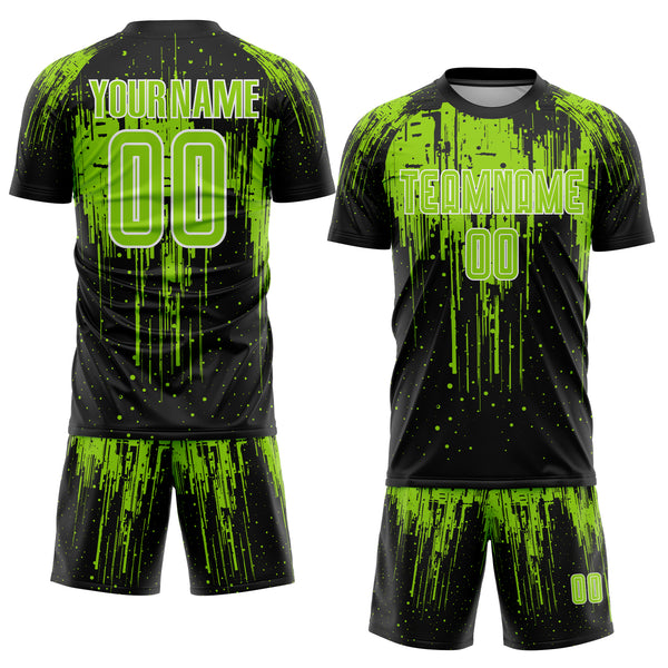 Custom Black Neon Green-White Dripping Splatte Pattern Sports Sublimation Soccer Uniform Jersey