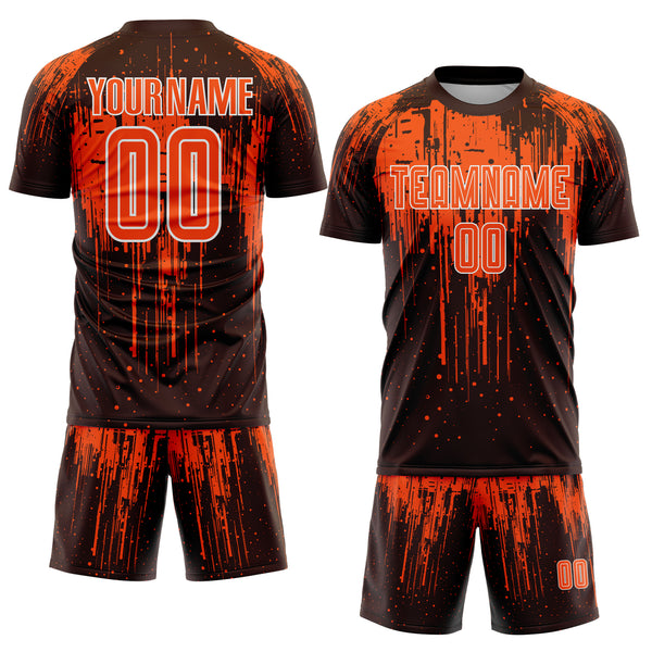 Custom Brown Orange-White Dripping Splatte Pattern Sports Sublimation Soccer Uniform Jersey