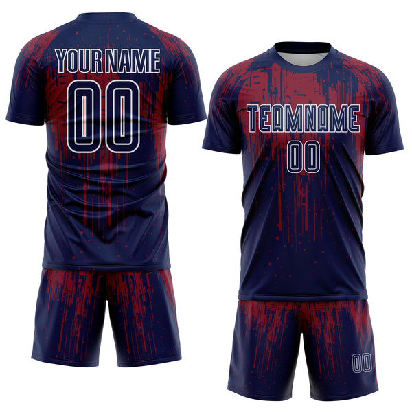 Custom Navy Crimson-White Dripping Splatte Pattern Sports Sublimation Soccer Uniform Jersey