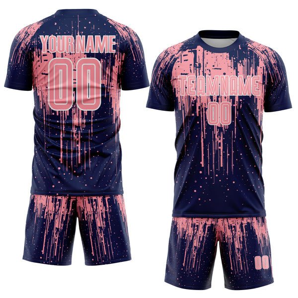Custom Navy Medium Pink-White Dripping Splatte Pattern Sports Sublimation Soccer Uniform Jersey