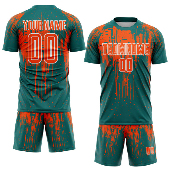 Custom Teal Orange-White Dripping Splatte Pattern Sports Sublimation Soccer Uniform Jersey