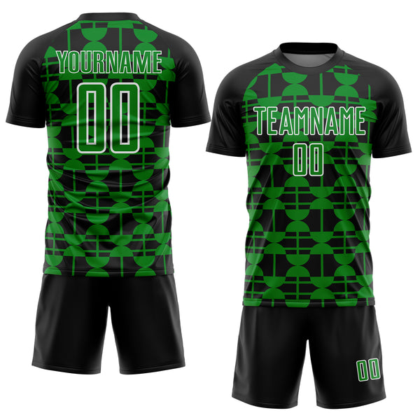 Custom Black Grass Green-White Geometric Shapes Sports Sublimation Soccer Uniform Jersey