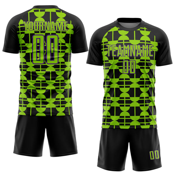 Custom Black Neon Green-Purple Geometric Shapes Sports Sublimation Soccer Uniform Jersey