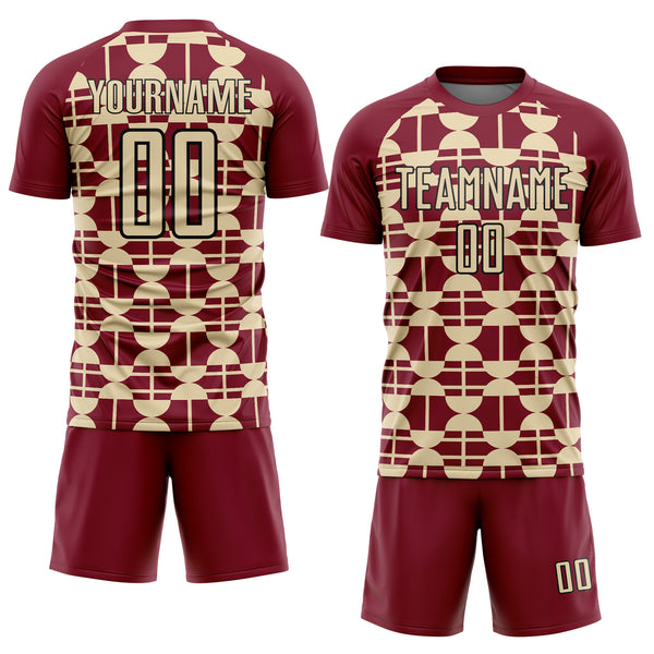 Custom Crimson Cream-Black Geometric Shapes Sports Sublimation Soccer Uniform Jersey