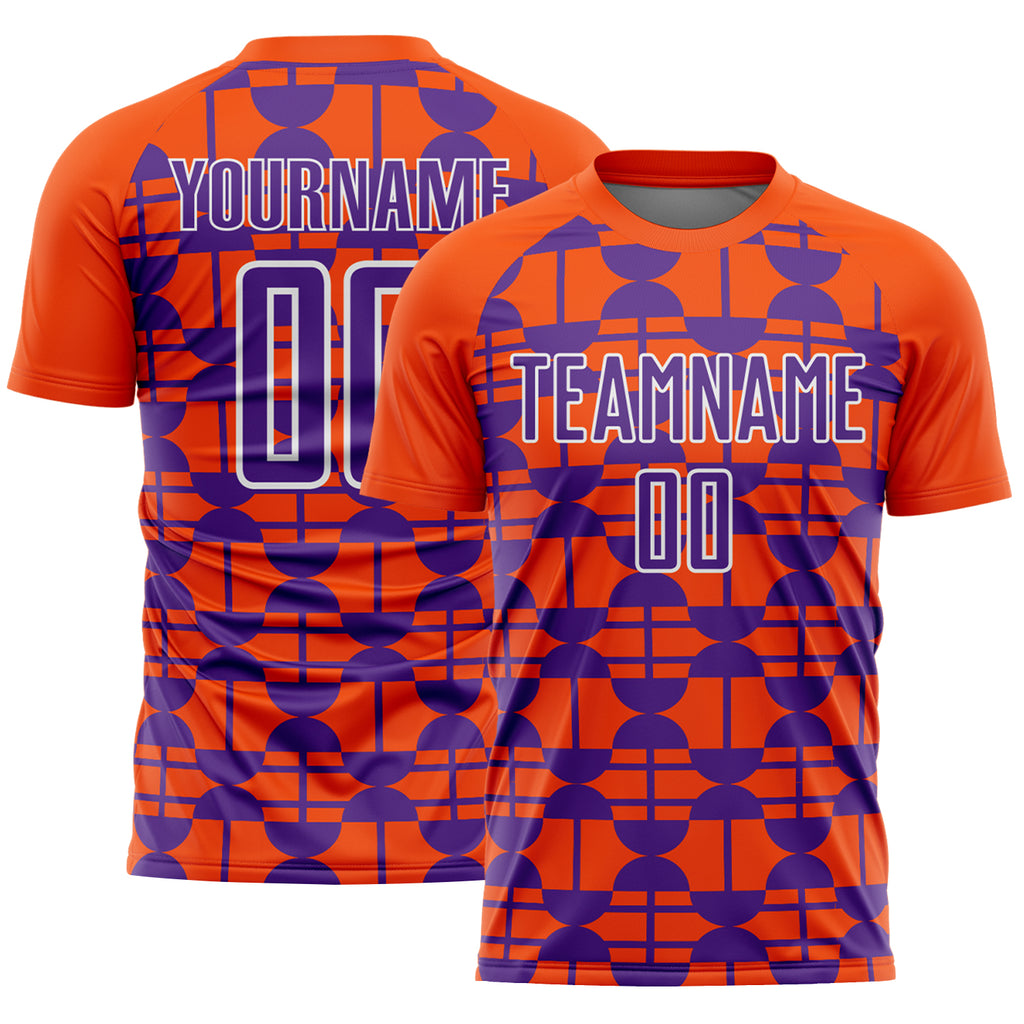 Custom Orange Purple-White Geometric Shapes Sports Sublimation Soccer Uniform Jersey
