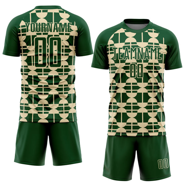 Custom Green Cream Geometric Shapes Sports Sublimation Soccer Uniform Jersey