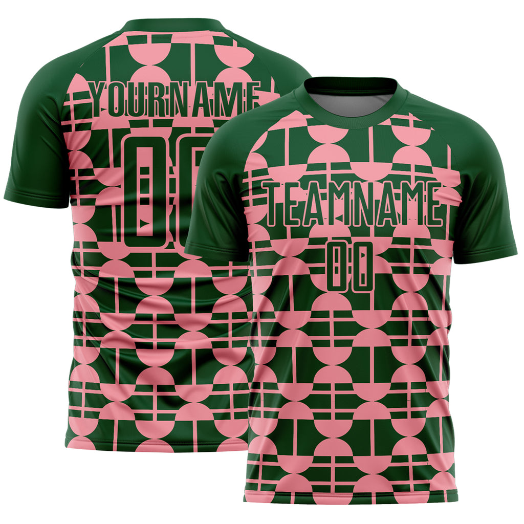 Custom Green Medium Pink Geometric Shapes Sports Sublimation Soccer Uniform Jersey