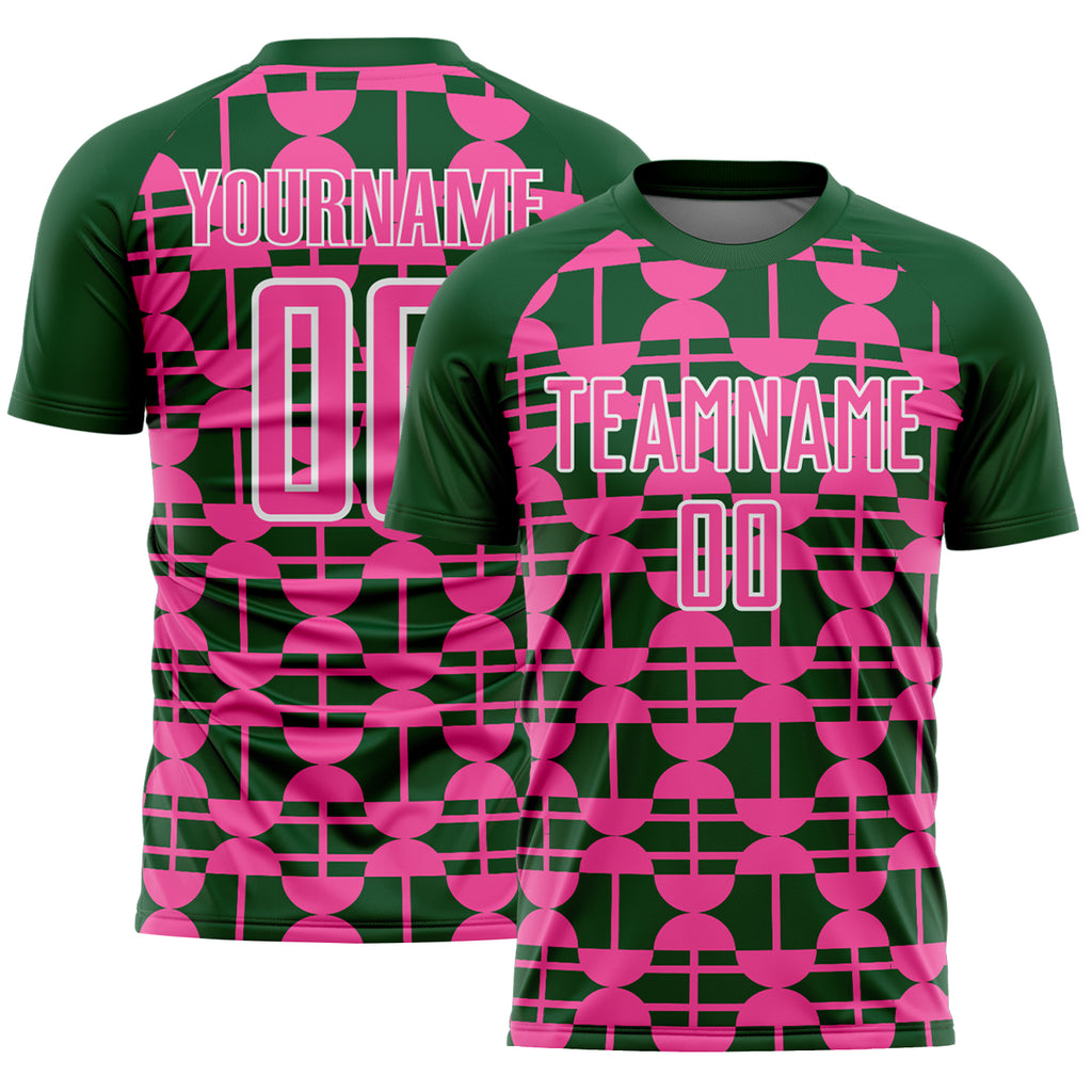 Custom Green Pink-White Geometric Shapes Sports Sublimation Soccer Uniform Jersey