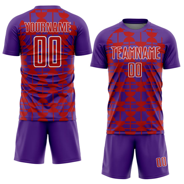Custom Purple Red-White Geometric Shapes Sports Sublimation Soccer Uniform Jersey