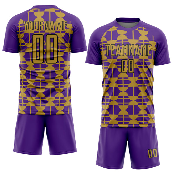 Custom Purple Old Gold-Black Geometric Shapes Sports Sublimation Soccer Uniform Jersey
