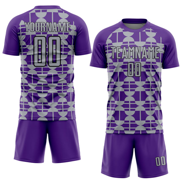 Custom Purple Gray-Black Geometric Shapes Sports Sublimation Soccer Uniform Jersey