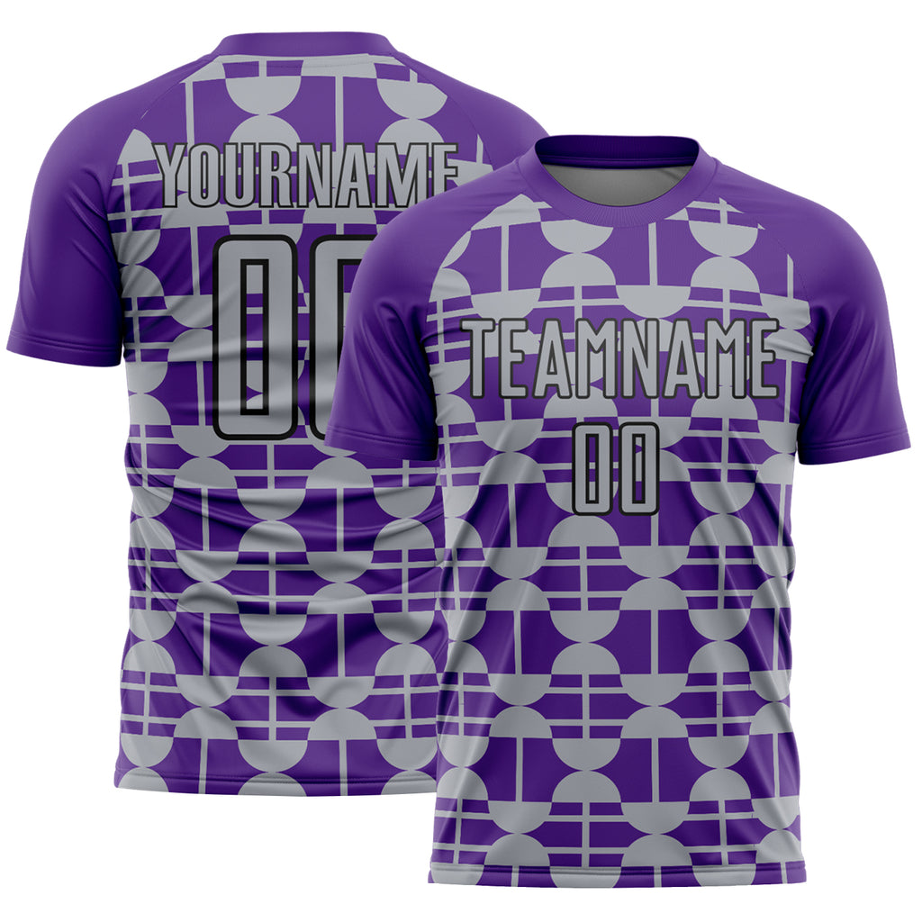 Custom Purple Gray-Black Geometric Shapes Sports Sublimation Soccer Uniform Jersey