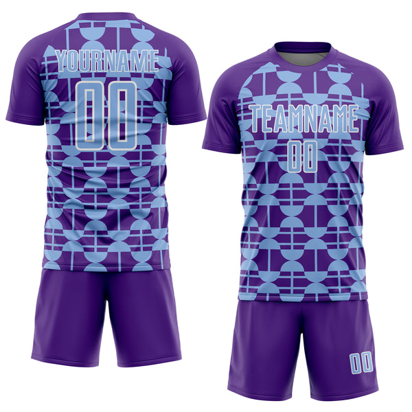 Custom Purple Light Blue-White Geometric Shapes Sports Sublimation Soccer Uniform Jersey