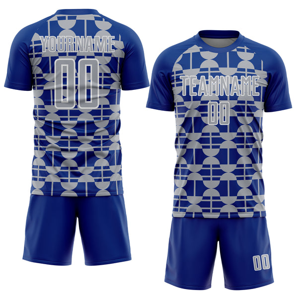 Custom Royal Gray-White Geometric Shapes Sports Sublimation Soccer Uniform Jersey