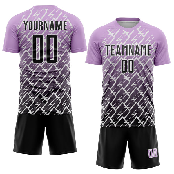 Custom Light Purple Black-White Lightning Sports Sublimation Soccer Uniform Jersey