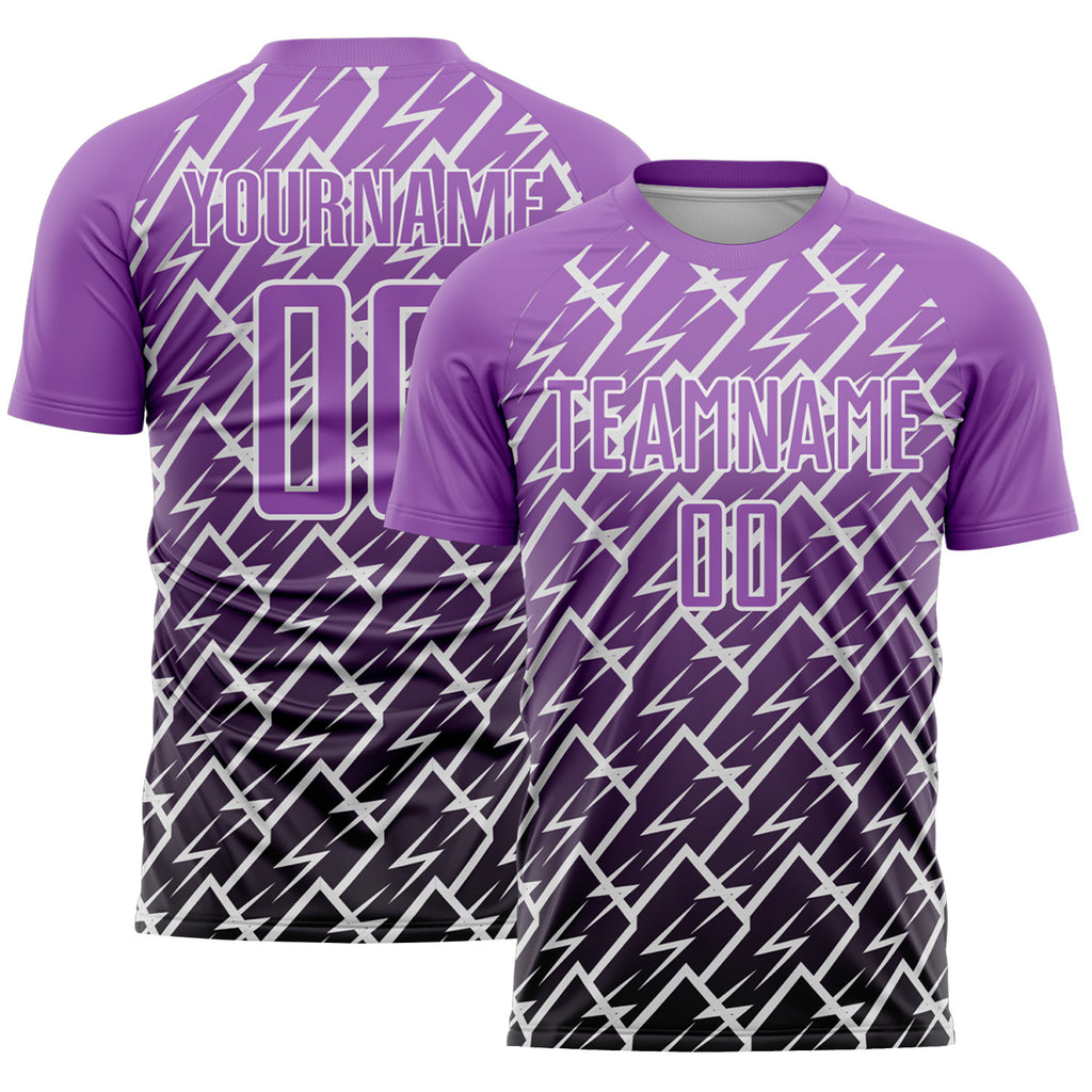 Custom Medium Purple Black-White Lightning Sports Sublimation Soccer Uniform Jersey