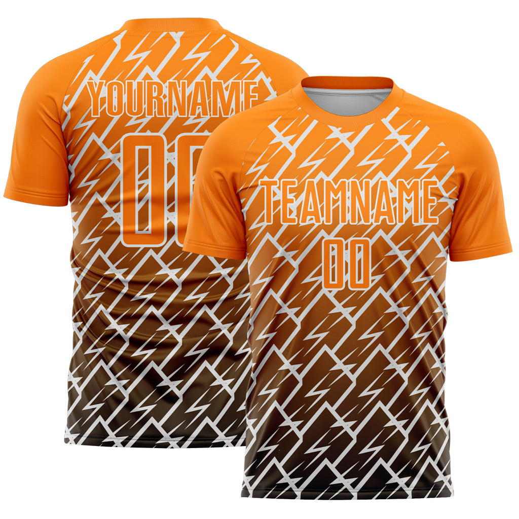 Custom Bay Orange Black-White Lightning Sports Sublimation Soccer Uniform Jersey